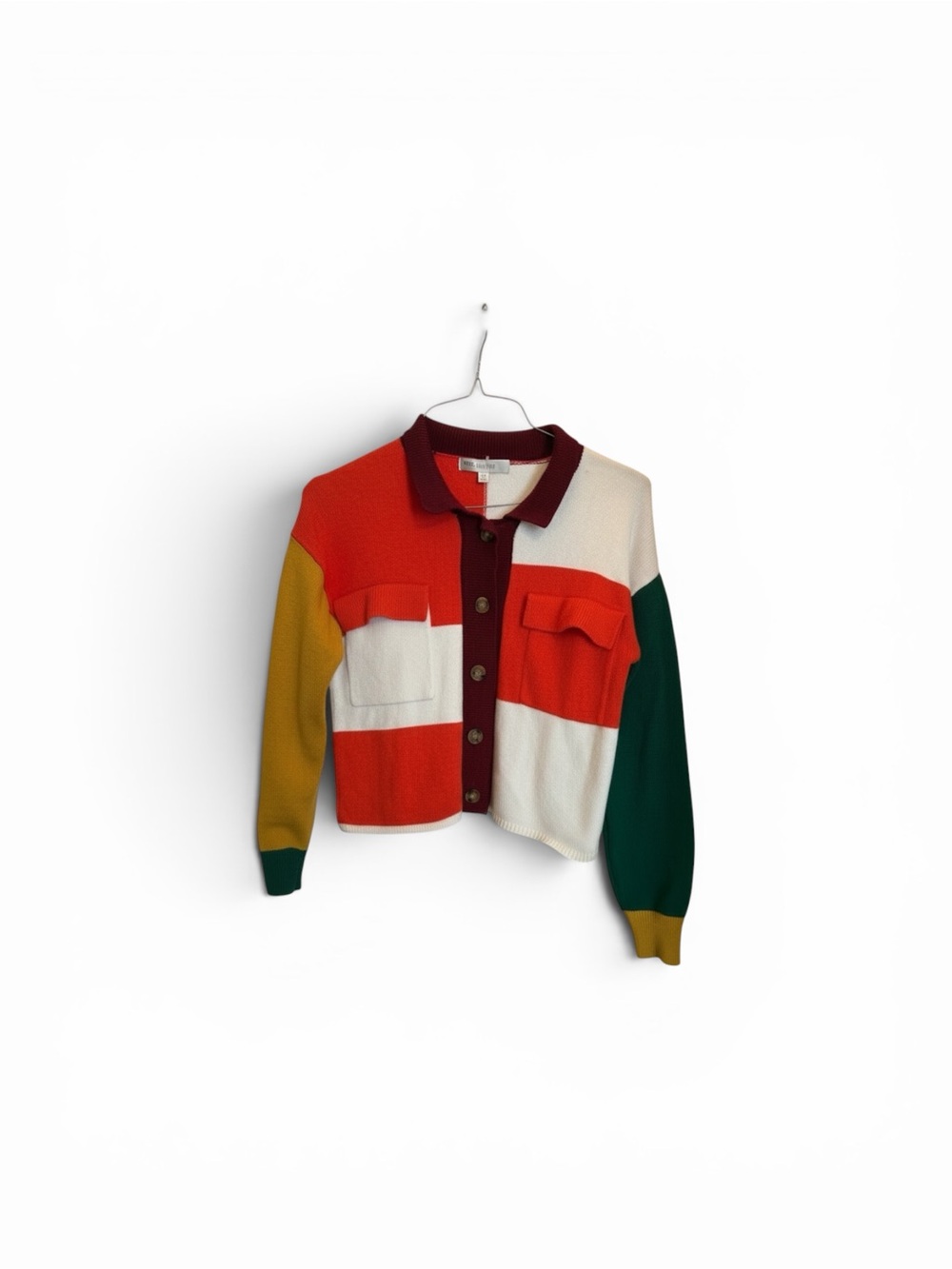 Flat White Red and Cream Colorblock Knit Sweater